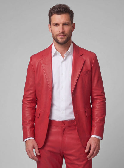 Raspberry Red Lambskin Leather Suit
