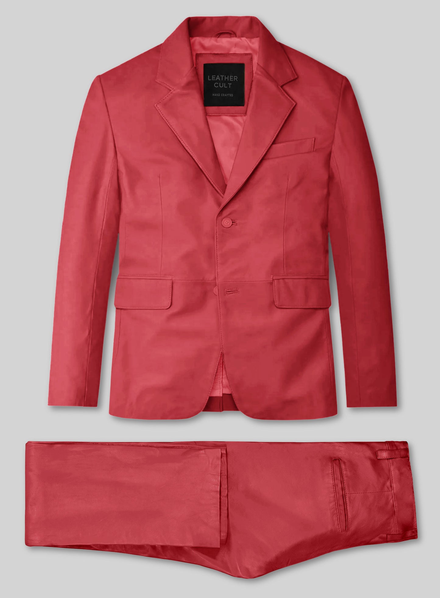 Raspberry Red Lambskin Leather Suit