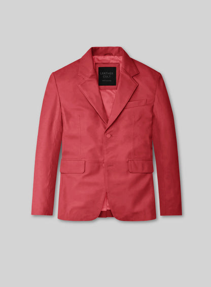 Raspberry Red Lambskin Leather Blazer