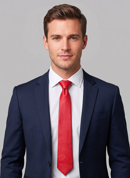 Raspberry Red Lambskin Leather Tie
