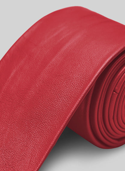 Raspberry Red Lambskin Leather Tie