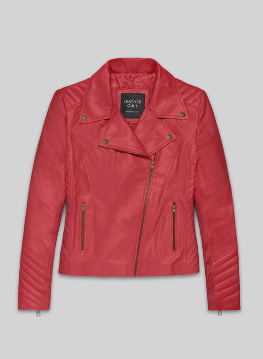 Raspberry Red Oxley Lambskin Leather Biker Jacket