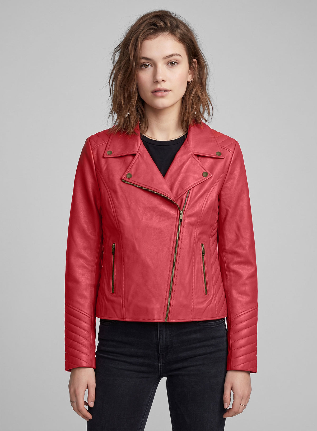 Raspberry Red Oxley Lambskin Leather Biker Jacket
