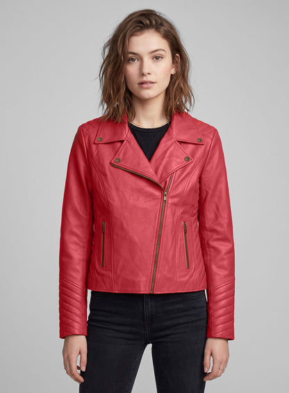 Raspberry Red Oxley Lambskin Leather Biker Jacket