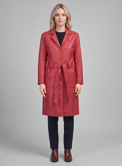 Raspberry Red Rita Ora Lambskin Leather Long #2