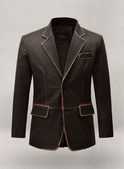 Rubbed Brown Medieval Leather Blazer - LeatherCult