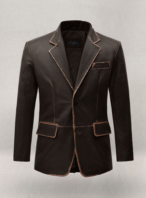 Rubbed Brown Medieval Leather Blazer - LeatherCult