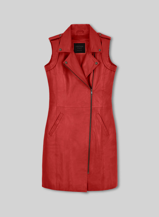 Red Motivated Biker Leather Dress #772