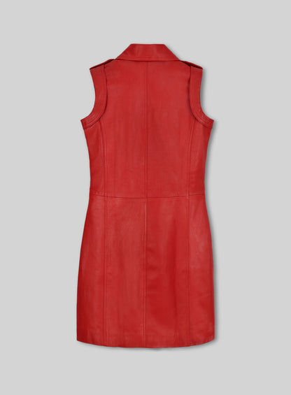 Red Motivated Biker Leather Dress #772