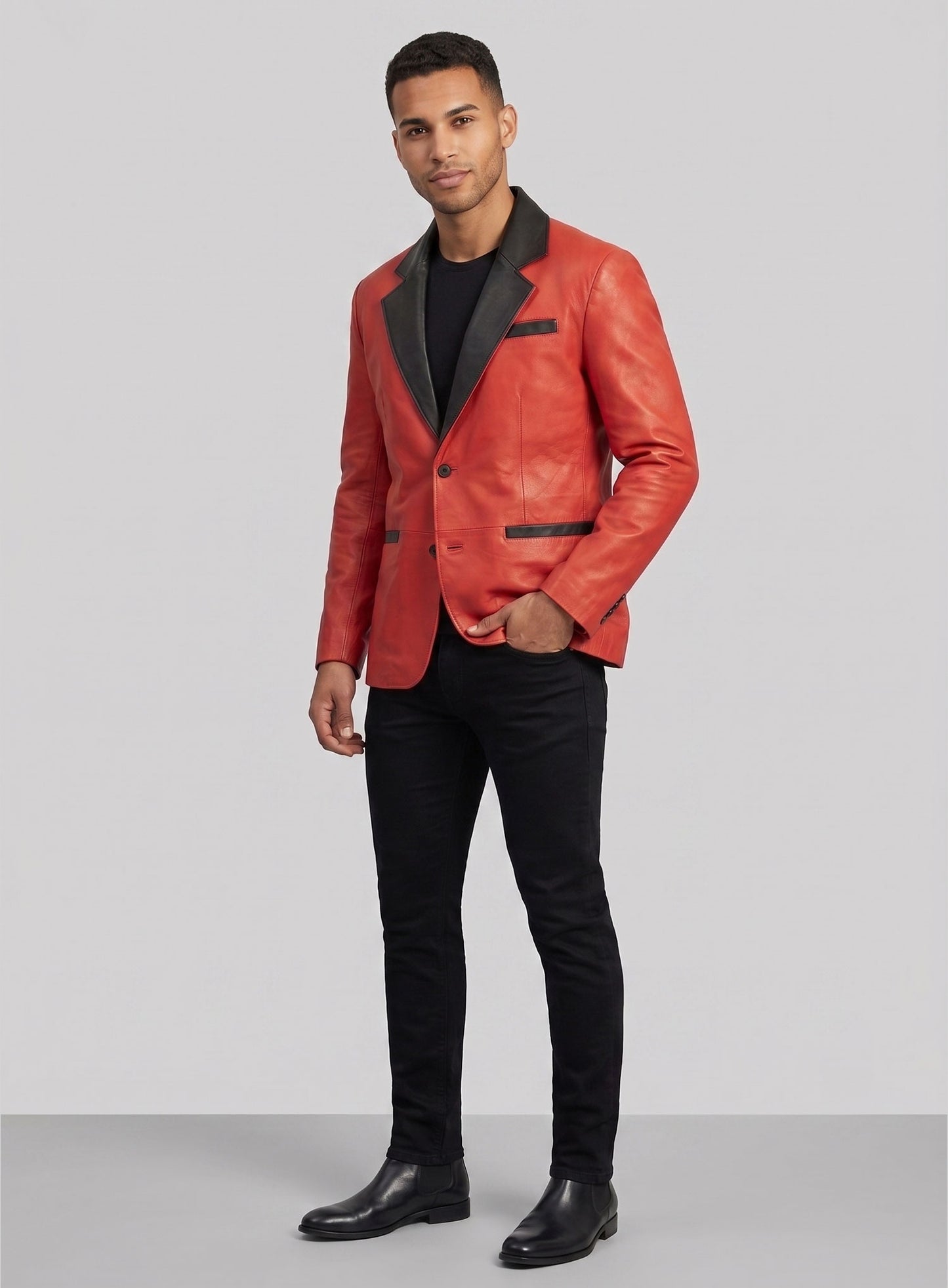 Red Hampton Leather Blazer