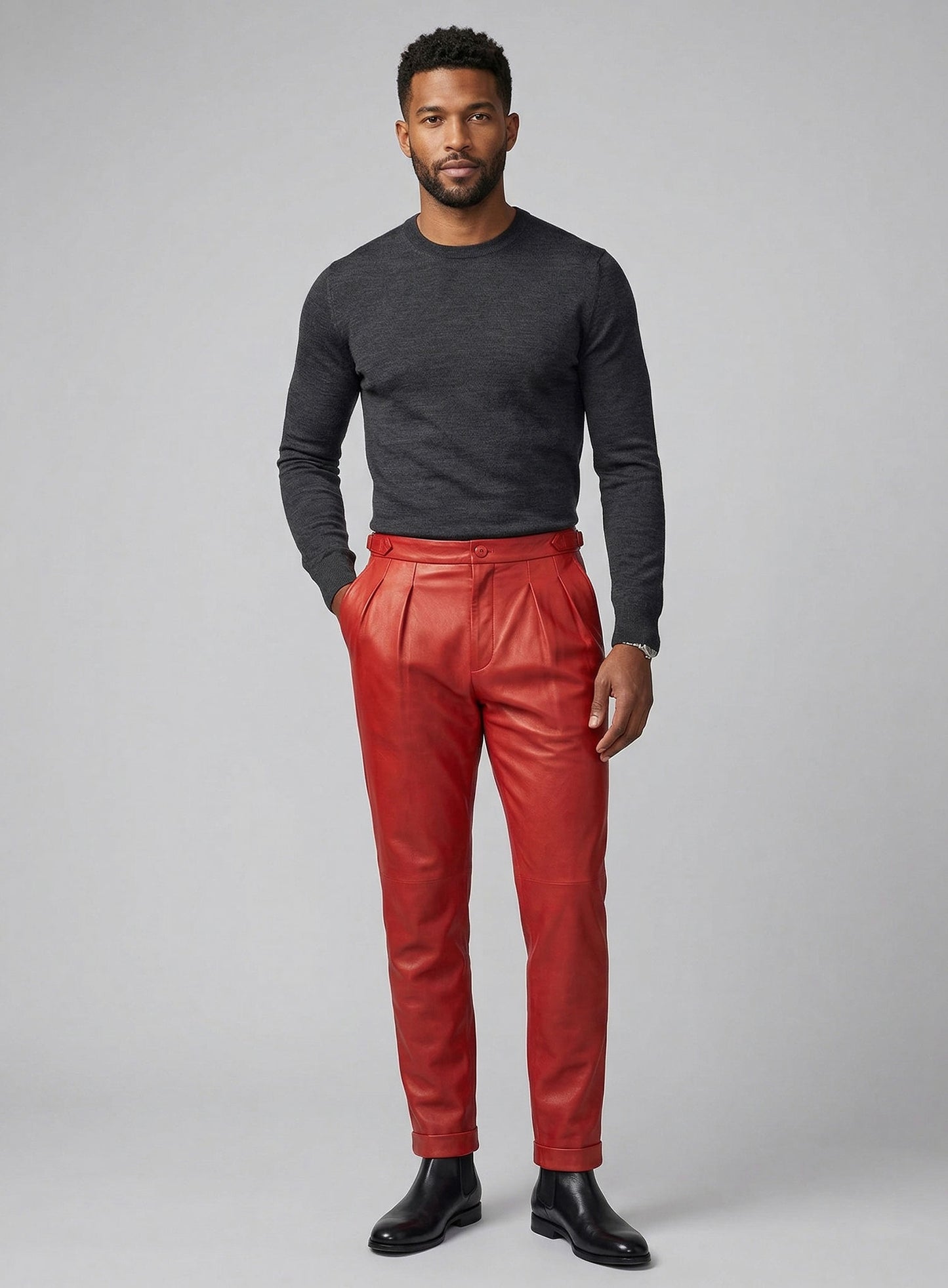 Red Leather Gurkha Pant