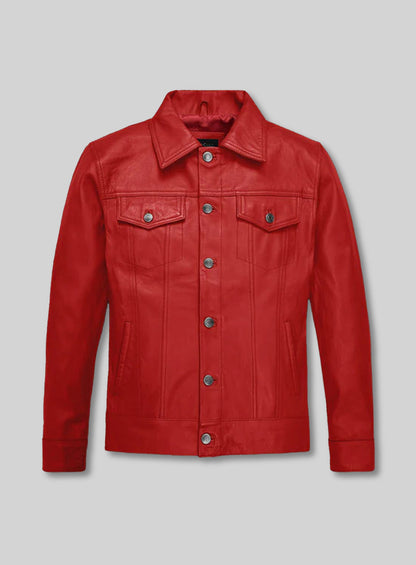Red Leather Trucker Jacket