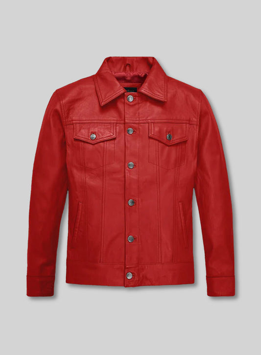 Red Leather Trucker Jacket