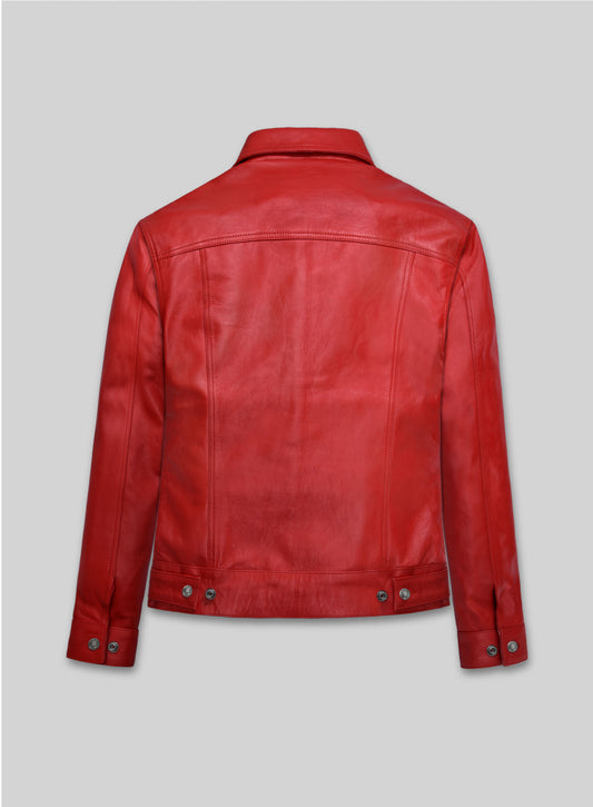 Red Leather Trucker Jacket