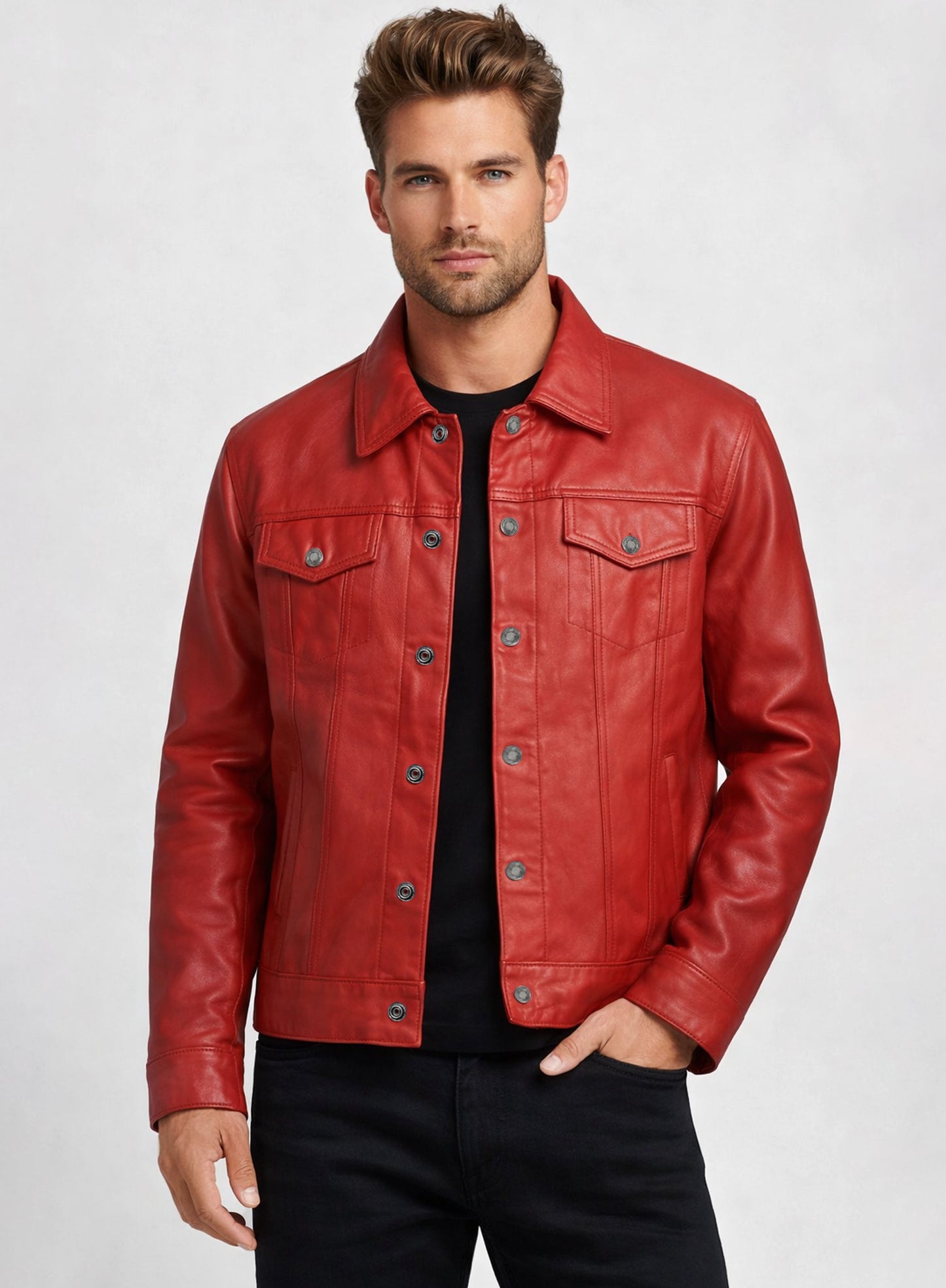 Red Leather Trucker Jacket