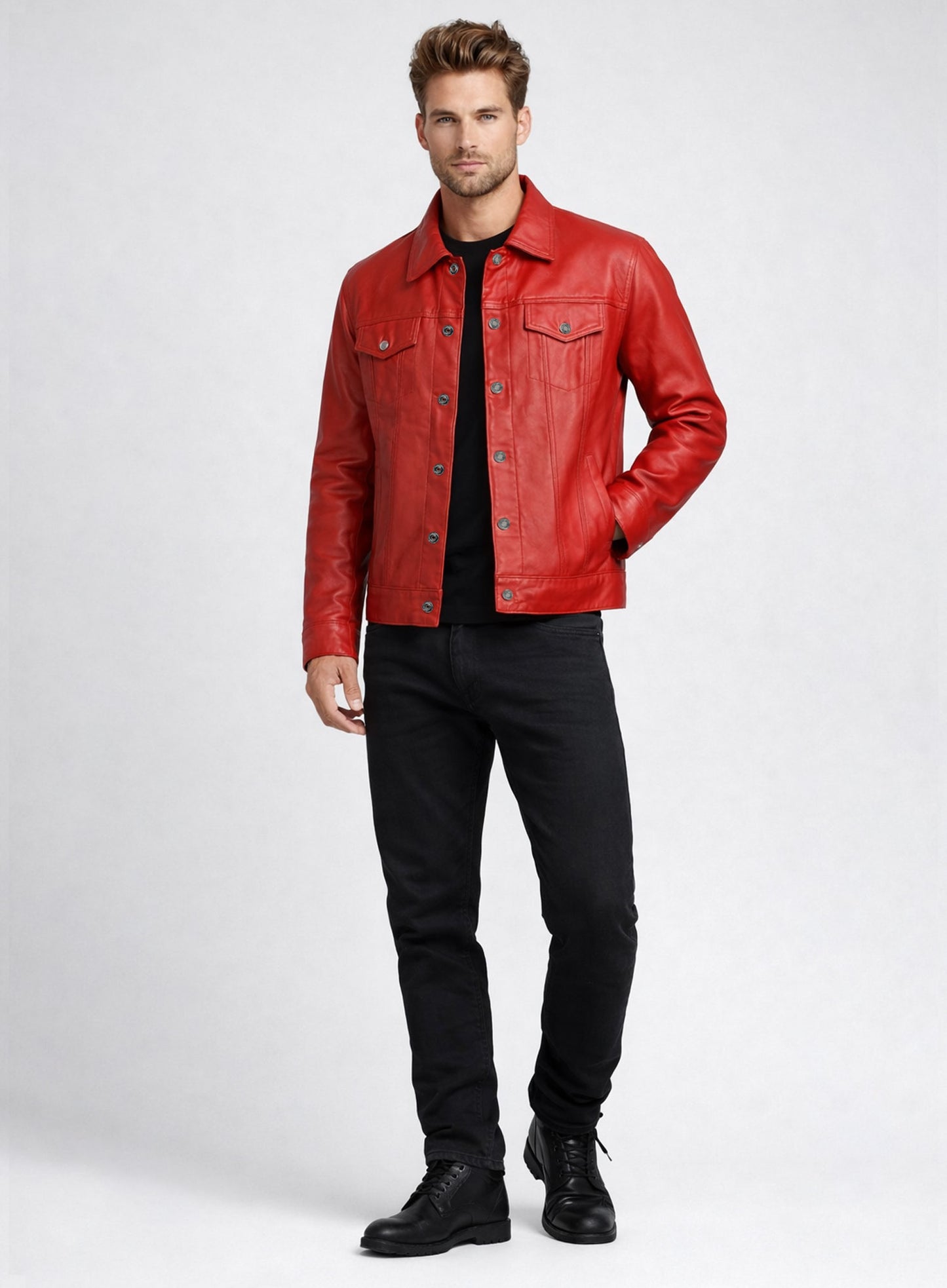 Red Leather Trucker Jacket