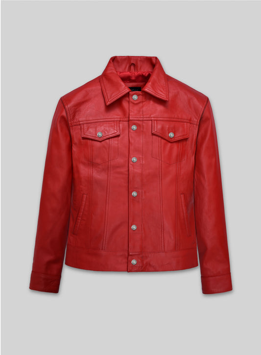 Red Leather Trucker Jacket