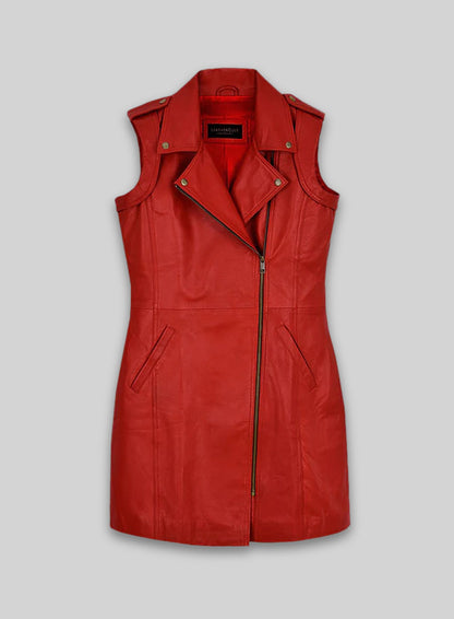 Red Motivated Biker Leather Dress #772