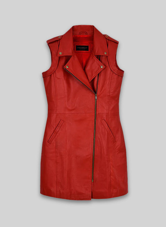 Red Motivated Biker Leather Dress #772