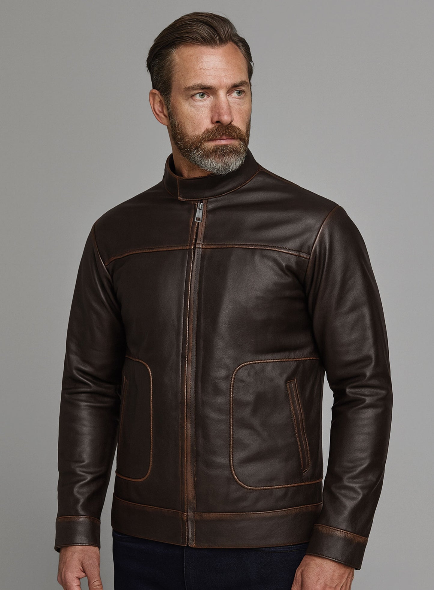 Reggie Rubbed Dark Brown Leather Jacket