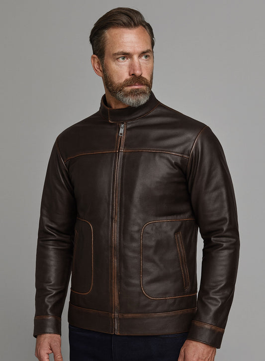 Reggie Rubbed Dark Brown Leather Jacket