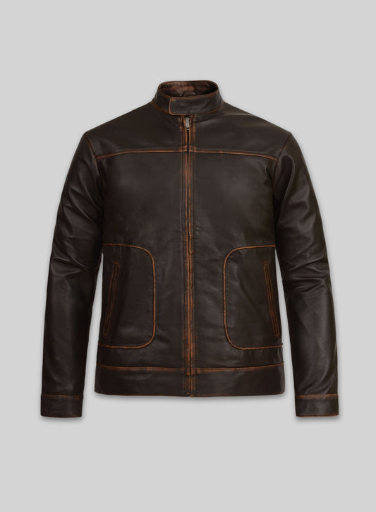 Reggie Rubbed Dark Brown Leather Jacket