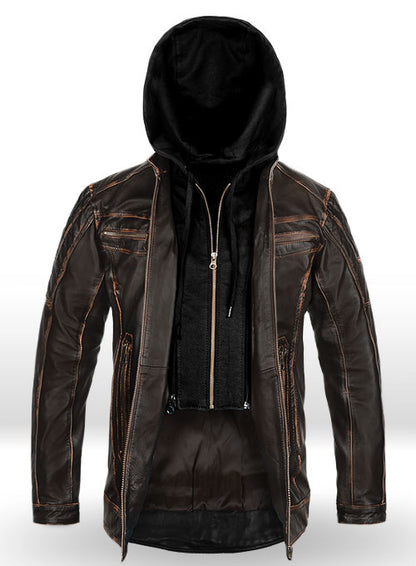 Retro Leather Jacket with Hoodie - LeatherCult