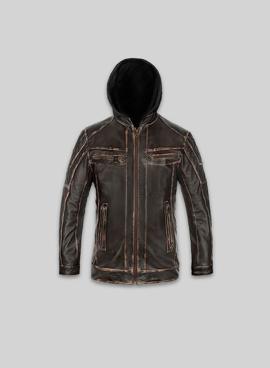 Retro Leather Jacket with Hoodie