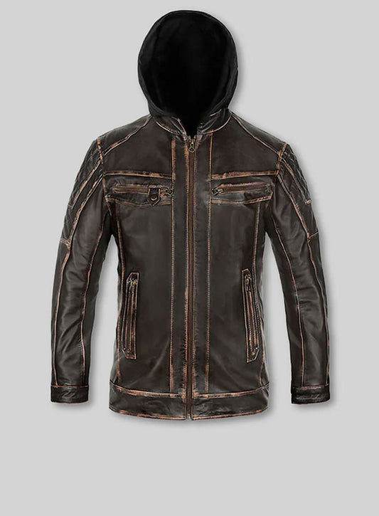 Retro Leather Jacket with Hoodie