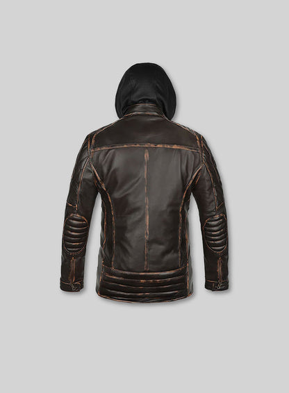 Retro Leather Jacket with Hoodie