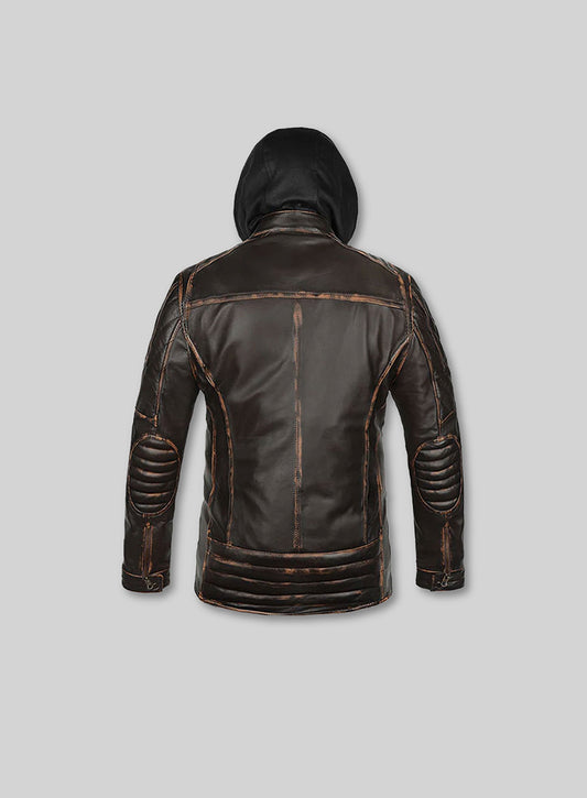Retro Leather Jacket with Hoodie