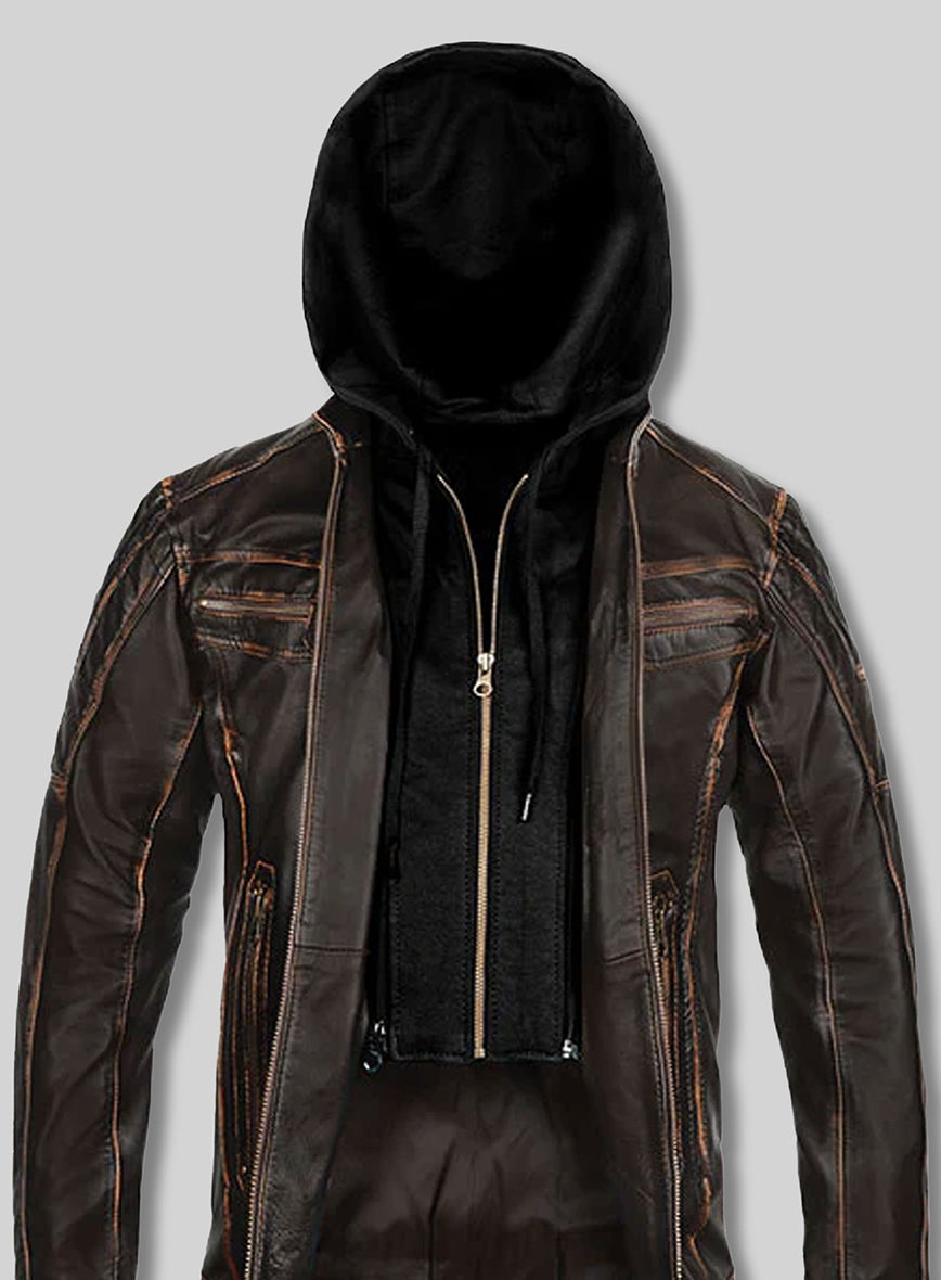 Retro Leather Jacket with Hoodie