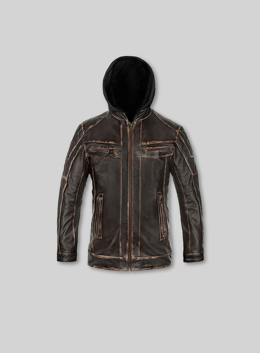 Retro Leather Jacket with Hoodie