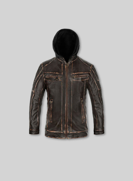 Retro Leather Jacket with Hoodie