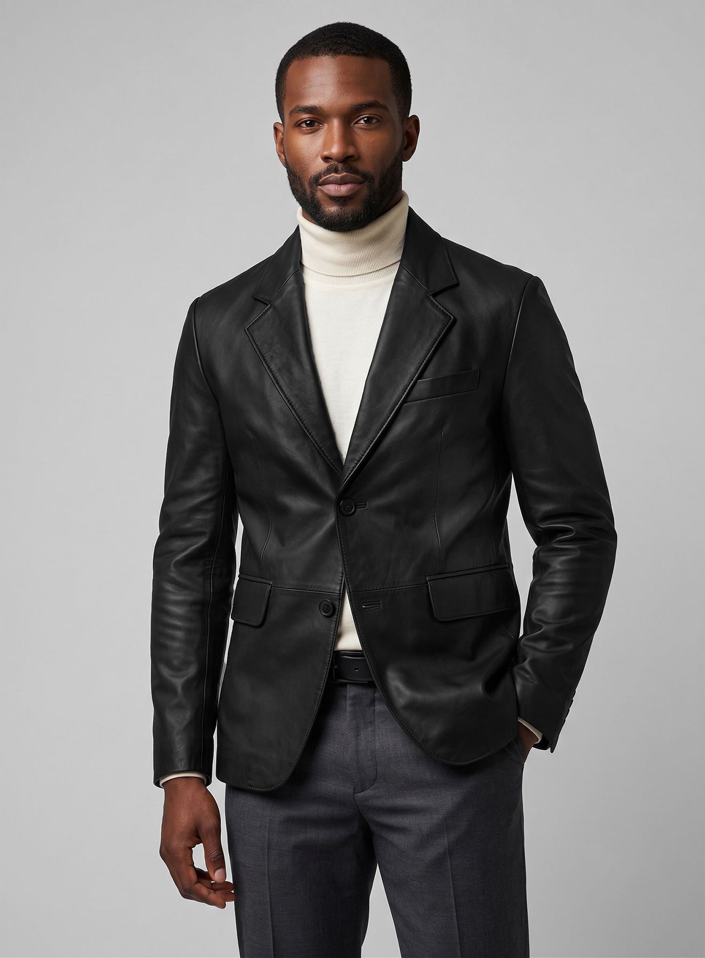 Rich Black Lambskin Leather Blazer