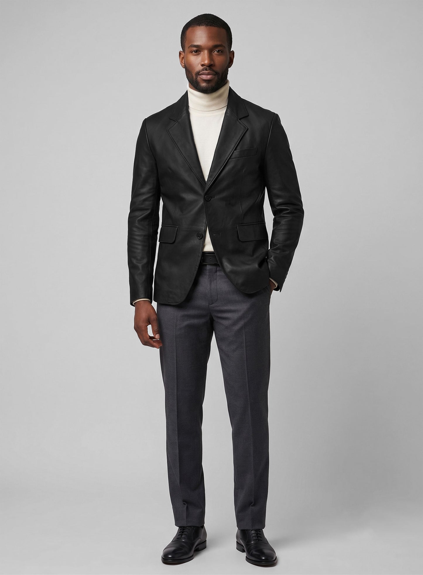 Rich Black Lambskin Leather Blazer