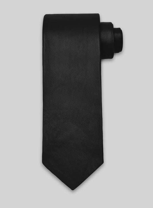 Rich Black Lambskin Leather Tie