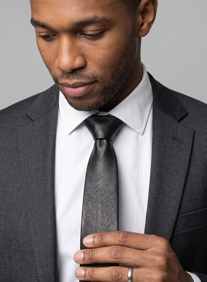 Rich Black Lambskin Leather Tie