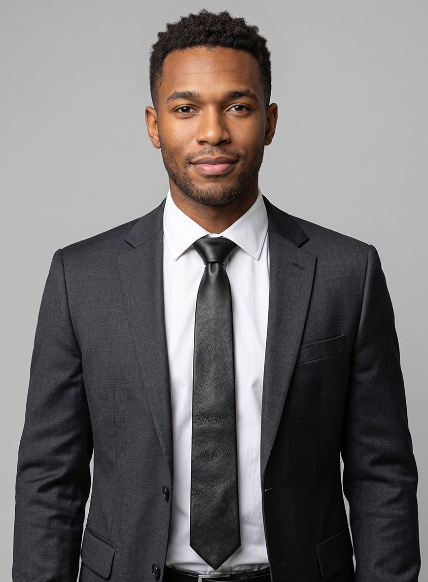 Rich Black Lambskin Leather Tie