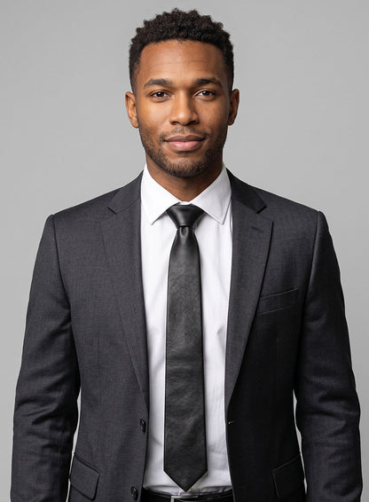 Rich Black Lambskin Leather Tie