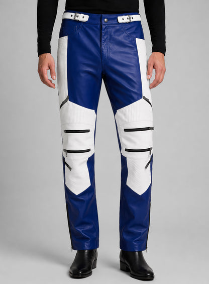 Rich Blue Electric Zipper Combination Leather Pants