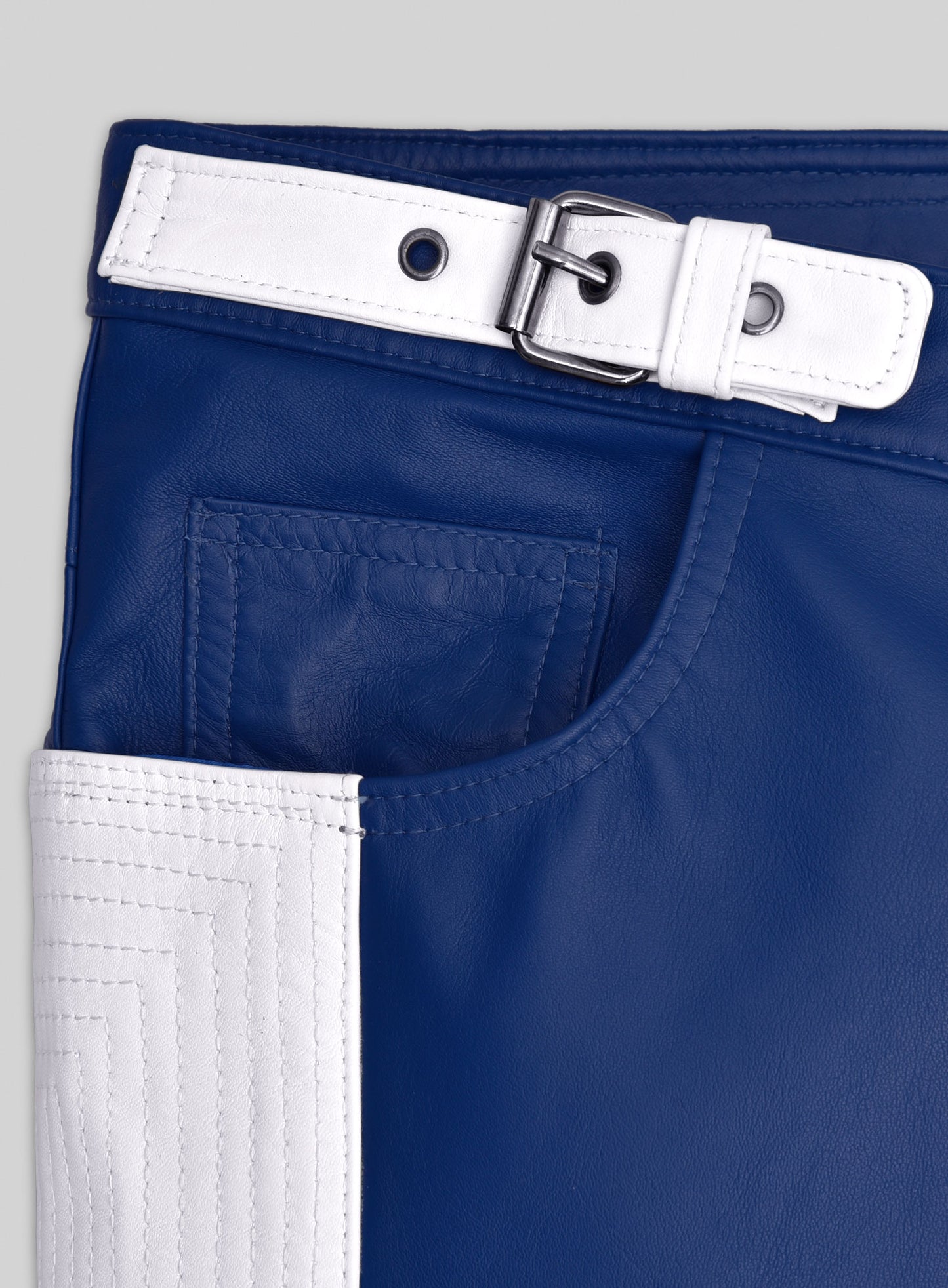 Rich Blue Electric Zipper Combination Leather Pants