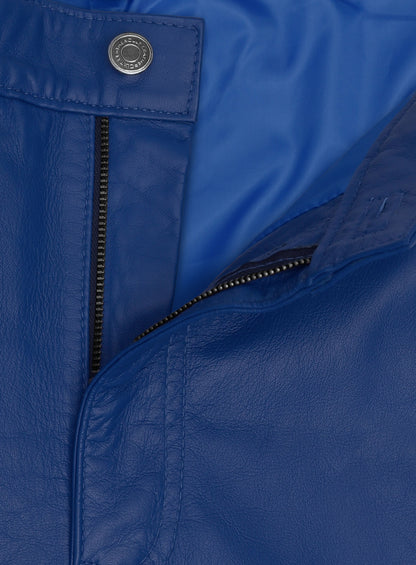 Rich Blue Electric Zipper Combination Leather Pants