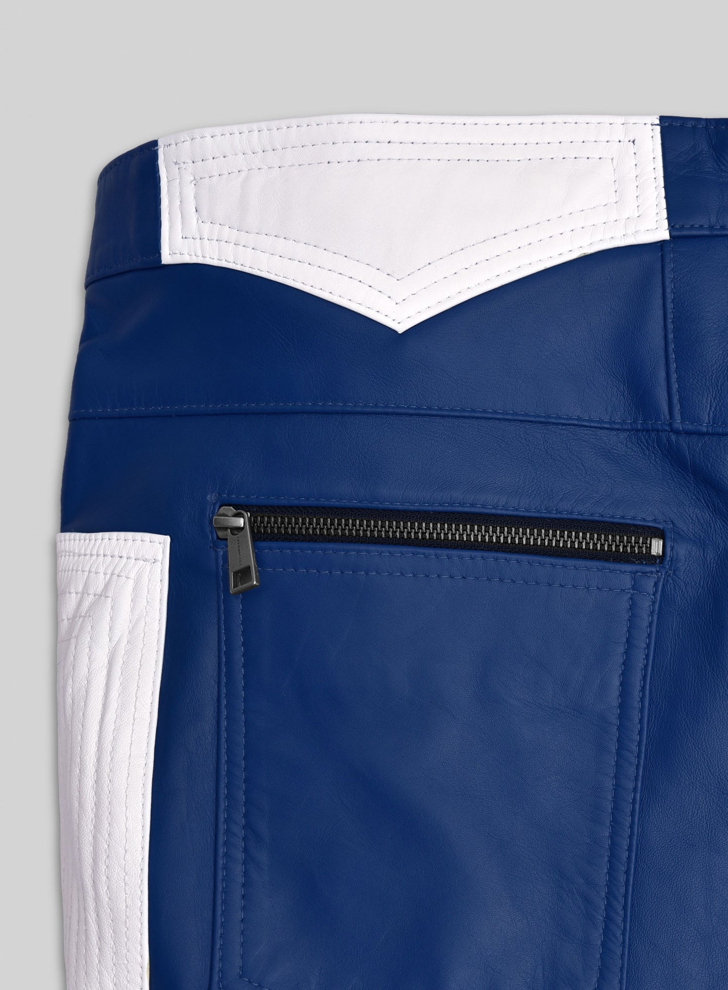 Rich Blue Electric Zipper Combination Leather Pants