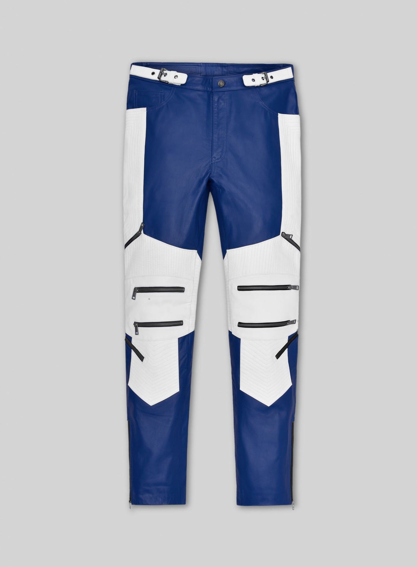 Rich Blue Electric Zipper Combination Leather Pants