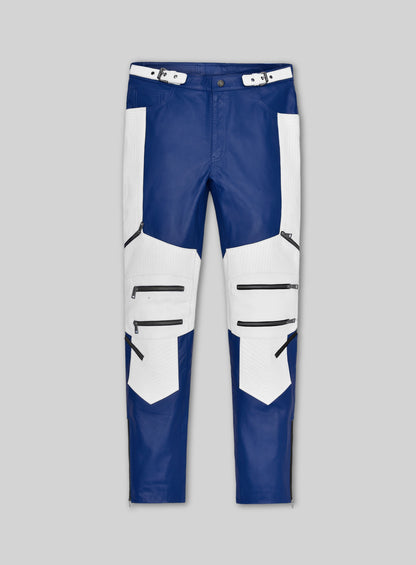 Rich Blue Electric Zipper Combination Leather Pants