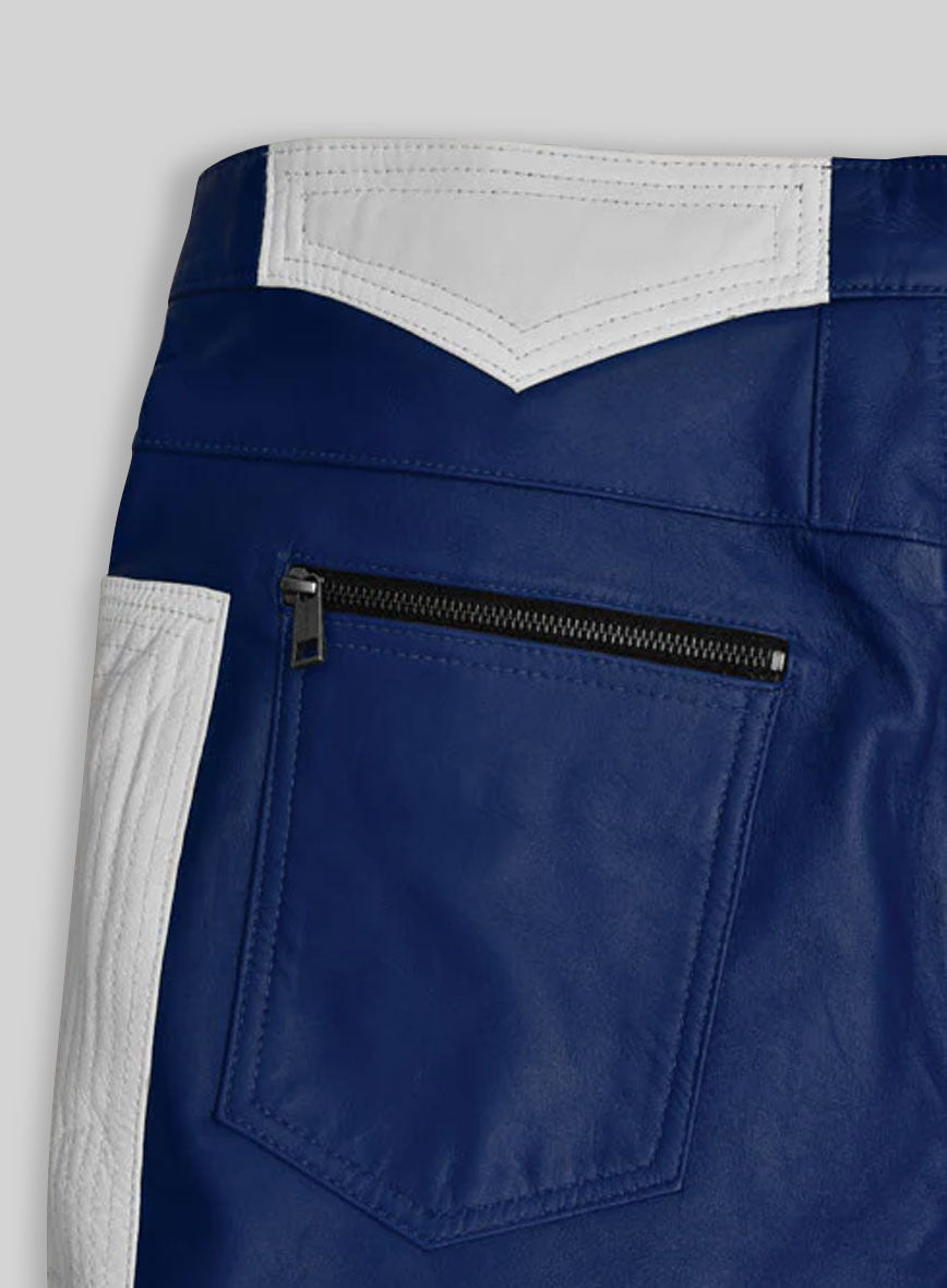 Rich Blue Electric Zipper Combination Leather Pants
