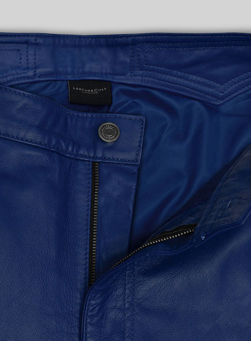 Rich Blue Electric Zipper Combination Leather Pants