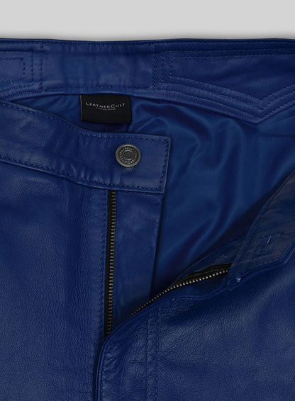 Rich Blue Electric Zipper Combination Leather Pants