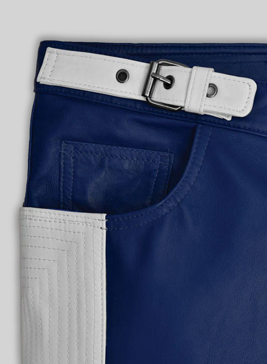Rich Blue Electric Zipper Combination Leather Pants